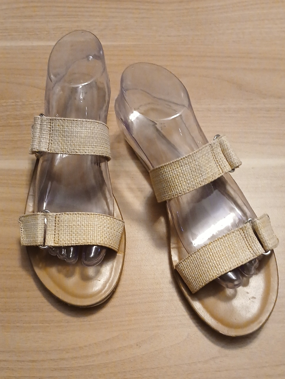 A New Day Textile Double-Strap Adjustable Neutral Slide Sandals in Size 8.5